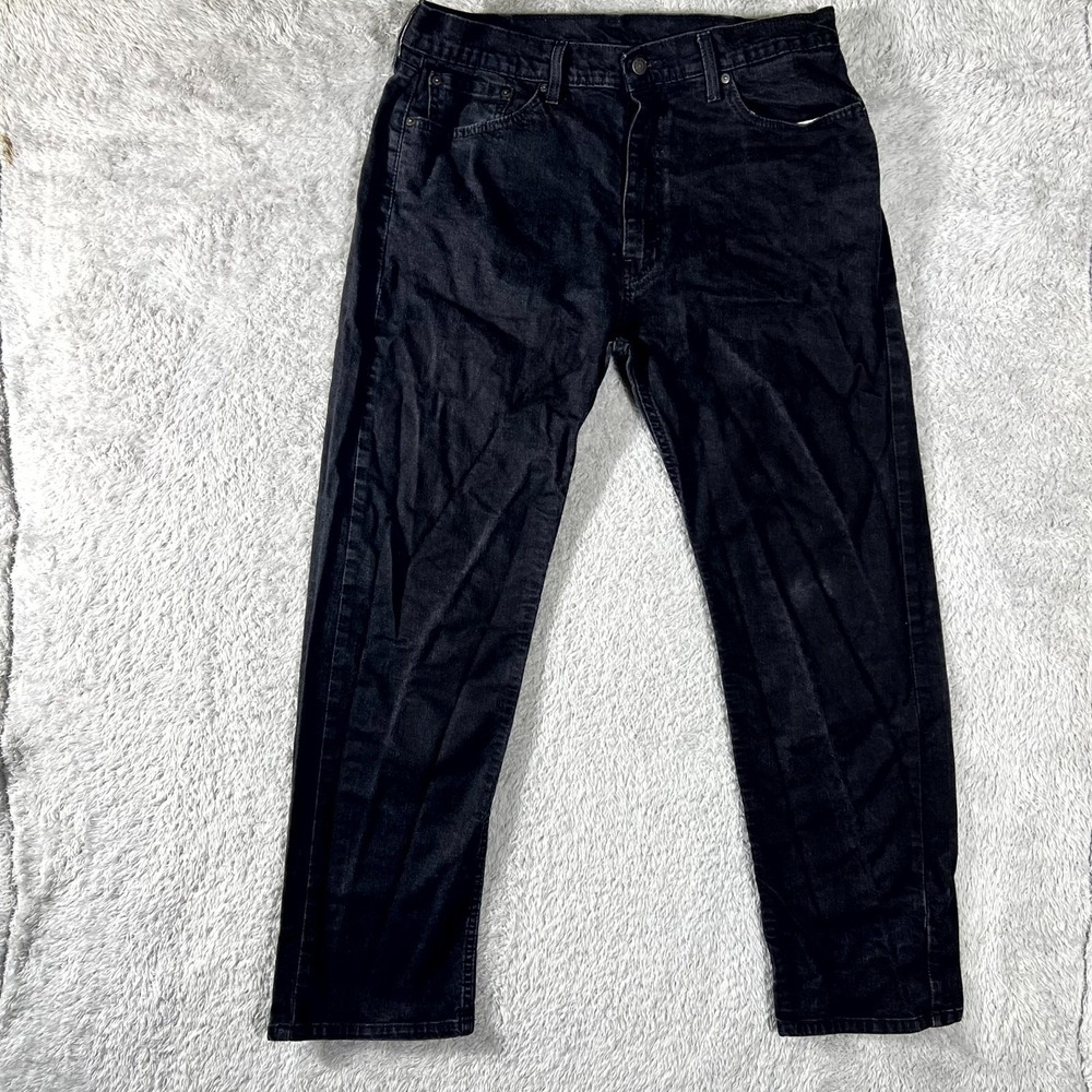 Levis 505‎ Regular Jeans Mens 38x32 Black Straight Cotton Mid Rise Stretch Denim